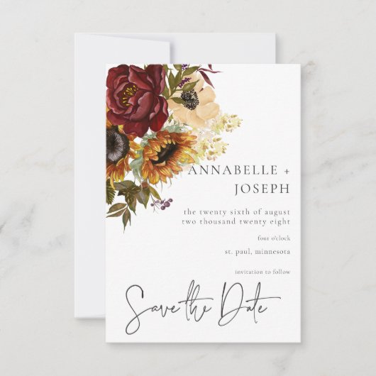 サマー素朴スサンフラワーズ&バーガンディフローラ セーブザデート (正面)