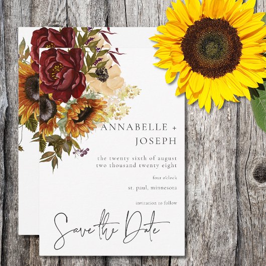 サマー素朴スサンフラワーズ&バーガンディフローラ セーブザデート