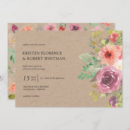 サマー素朴フローラクラフト結婚式招待状 招待状 (正面/裏面)