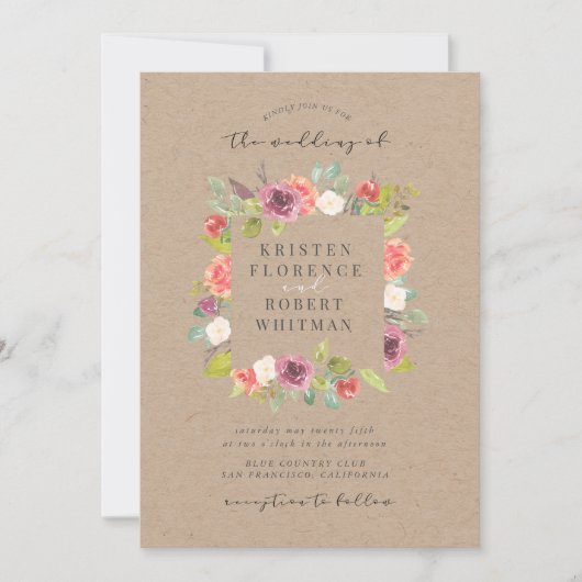 サマー素朴フローラリース結婚式招待状 招待状 (正面)