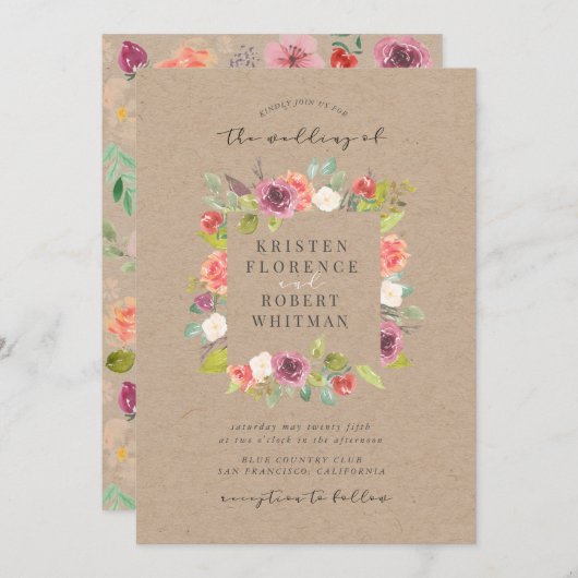 サマー素朴フローラリース結婚式招待状 招待状 (正面/裏面)