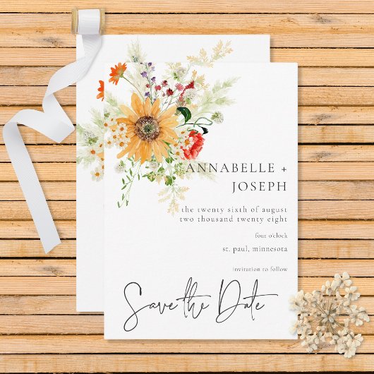 サマー素朴ワイルドフラワー&ひまわり セーブザデート