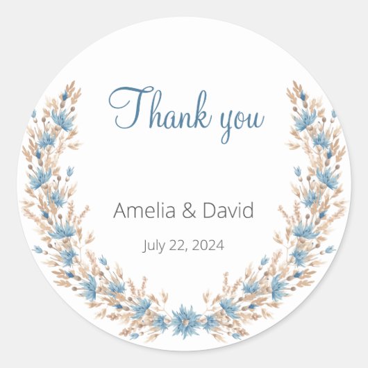 サマー結婚ズブルーワイルドフラワーグラスリース ラウンドシール (正面)