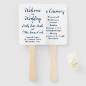 サマー結婚式 プログラムエレガントアウトドアネイビーホワイト ハンドファン (正面&裏面)