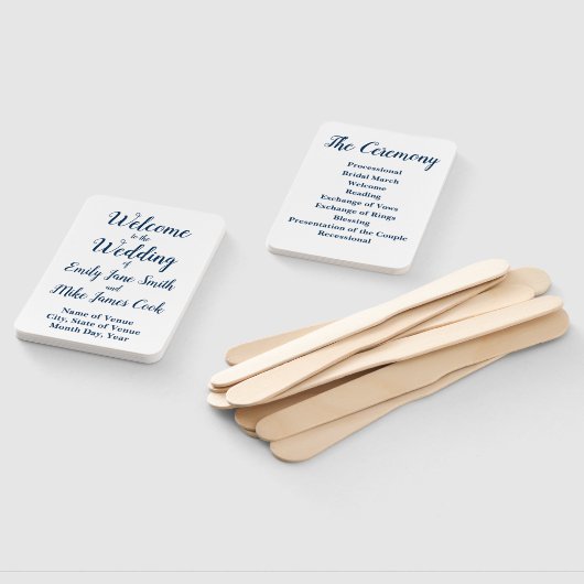 サマー結婚式 プログラムエレガントアウトドアネイビーホワイト ハンドファン (組立なし)