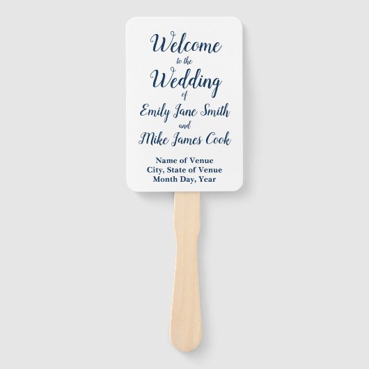 サマー結婚式 プログラムエレガントアウトドアネイビーホワイト ハンドファン (正面)