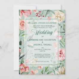 サマー縁どバラミントグリーン結婚式招待状 招待状