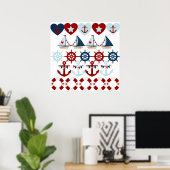 サマー航海のテーマいかりセイルボーツヘルムズ ポスター (ホームオフィス)