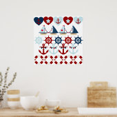 サマー航海のテーマいかりセイルボーツヘルムズ ポスター (キッチン)