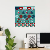 サマー航海のテーマいかりセイルボーツヘルムズ ポスター (ホームオフィス)