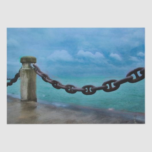 サマー航海のビーチフロントブルーティール（緑がかった色）水彩 薄葉紙 (正面)