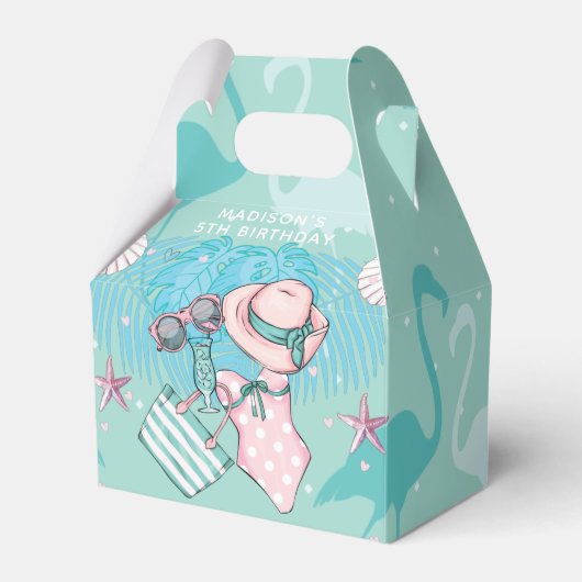 サマー誕生日プールパーティー パーソナライズされた フェイバーボックス (正面サイド)
