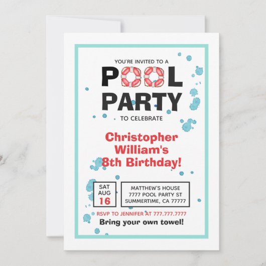 サマー誕生日プールパーティー 招待状 (正面)