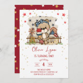 サマー赤白青アメリカーナ誕生日 招待状 (正面/裏面)