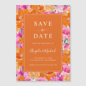 サマー鮮やかガーデン |ピンクとオレンジ結婚の マグネット招待状 (正面)