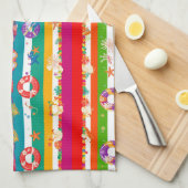 サマー鮮やかビーチをテーマにしたデザイン キッチンタオル (四つ折り)