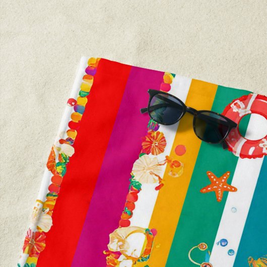 サマー鮮やかビーチをテーマにしたデザイン ビーチタオル (インサイチュ)