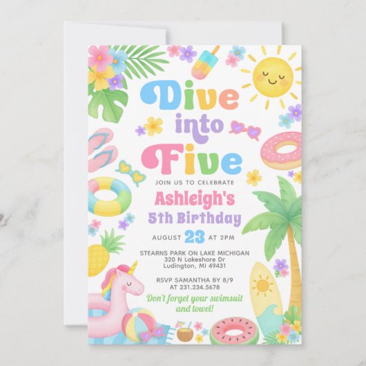 サマー5th誕生日招待状- 5へのダイビング 招待状 (正面)
