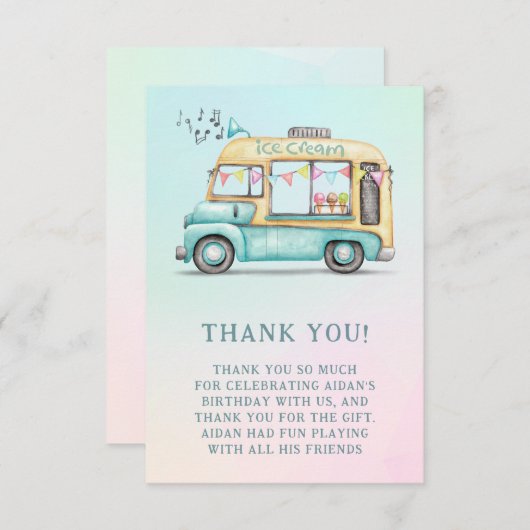 サマー アイスクリーム トラック バースデー パーティー お礼 サンキューカード (正面/裏面)