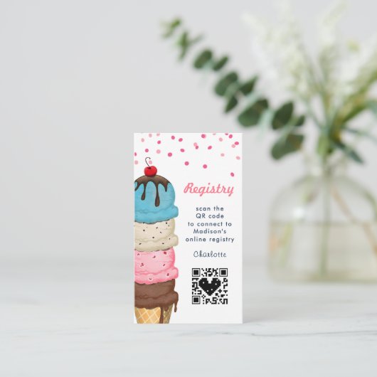 サマー アイスクリーム ブライダル シャワー QR コード レジストリー エンクロージャーカード (スタンド正面)