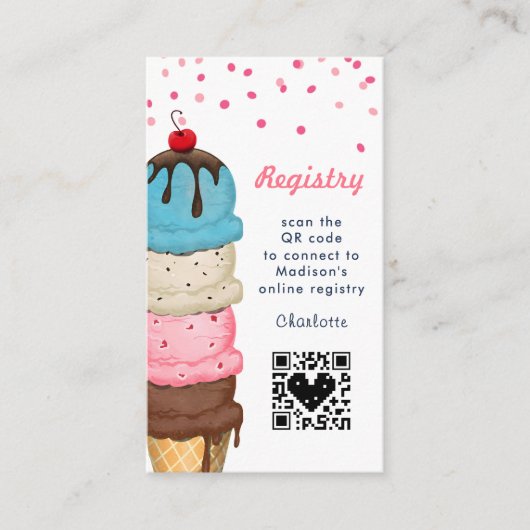 サマー アイスクリーム ブライダル シャワー QR コード レジストリー エンクロージャーカード (正面)