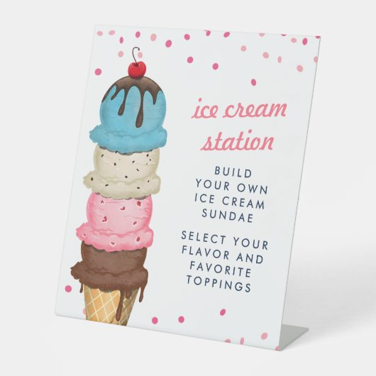 サマー アイスクリーム モダン ウォータカラー ブライダル シャワー 台座サイン (正面)