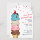 サマー アイスクリーム モダン ウォーターカラー ブライダル シャワー 招待状 (正面)