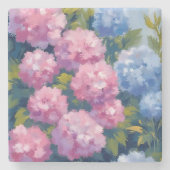 サマー アジサイ | ピンク＆ブルーの海岸の花 ストーンコースター (正面)