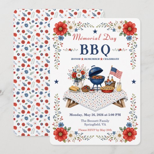 サマー アメリカーナ メモリアルデイ BBQ インビテーション (正面/裏面)