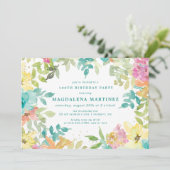 サマー ウォーターカラー フラワーの100歳の誕生日パーティー 招待状 (スタンド正面)