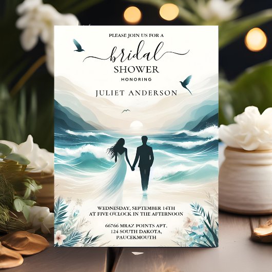 サマー オーシャン シー ビーチ ブルー ウォーター ブライダル シャワー 招待状
