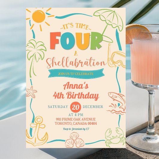 サマー クィアキー タイム フォー シェラブレーション 4歳の誕生日 招待状