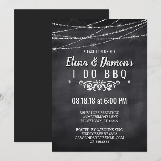 サマー ストリング ライト ブラックボード 私たち BBQ しよう ご招待 招待状 (正面/裏面)