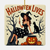 サマー・ダックと可愛い魔女のハロウィン セラミックオーナメント (裏面)