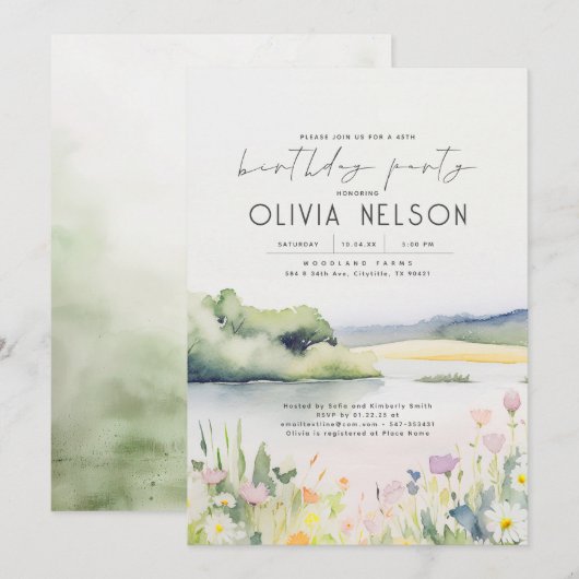 サマー・ネイチャー・アンド・ワイルドフラワーズ・バースデー・パーティー 招待状 (正面/裏面)