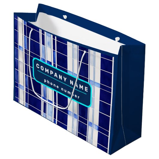 サマー ネイビーブルー ボート モダン ストライプ コレクション ラージペーパーバッグ (正面アングル)