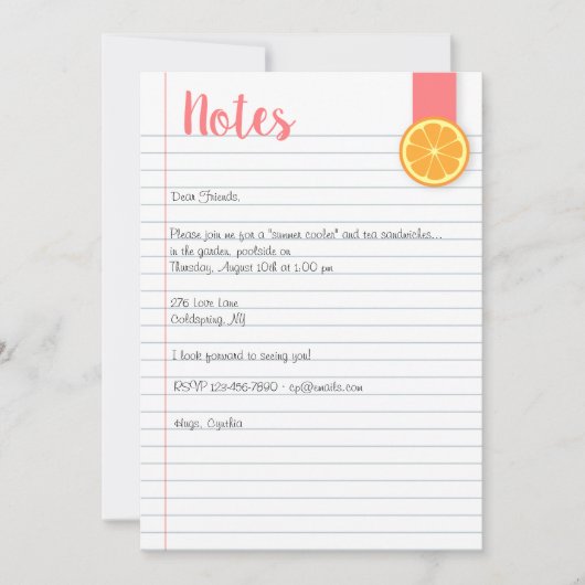 サマー・ノートの招待状 招待状 (正面)