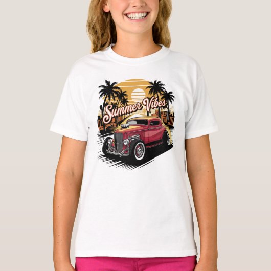 サマー・バイブス・クラシックカー Tシャツ (正面)