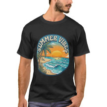 サマー・バイブス・レトロビーチの夕焼けTシャツ