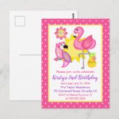 サマー パラダイス フラミンゴ パロット 誕生日パーティー ポストカード (正面/裏面)