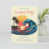サマー パーティー - サンセット レトロ サーフ ウェーブ 招待状 (スタンド正面)