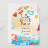 サマー パーティー フェスティバル バースデー カラフル ビーチ 招待状 (正面)