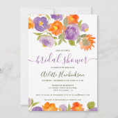 サマー パープル オレンジ フローラル ボヘミア ブライダル シャワー 招待状 (正面)