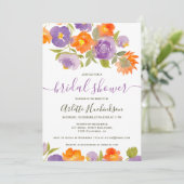 サマー パープル オレンジ フローラル ボヘミア ブライダル シャワー 招待状 (スタンド正面)