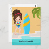 サマー ビーチ ガール バースデー パーティー 招待状 (正面/裏面)