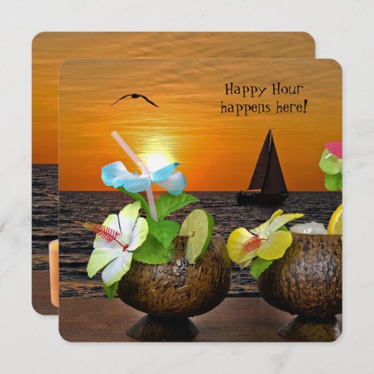 サマー・ビーチ・パーティーのご招待 招待状 (正面/裏面)