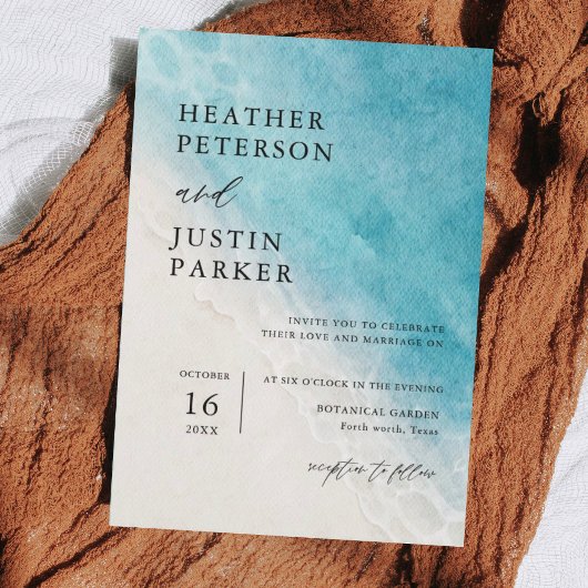 サマー ビーチ ブルー デスティネーション ウェディング インビテーション