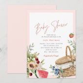 サマー ピクニック | かわいい ピンクの女の子のベイビー シャワー ブランチ 招待状 (正面/裏面)