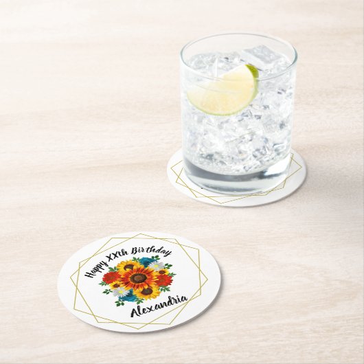 サマー ピクニック パーティー幾何学的な花 ラウンドペーパーコースター (インサイチュ)