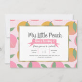 サマー ピンクの桃の花柄フルーツ誕生日パーティー 招待状 (正面)